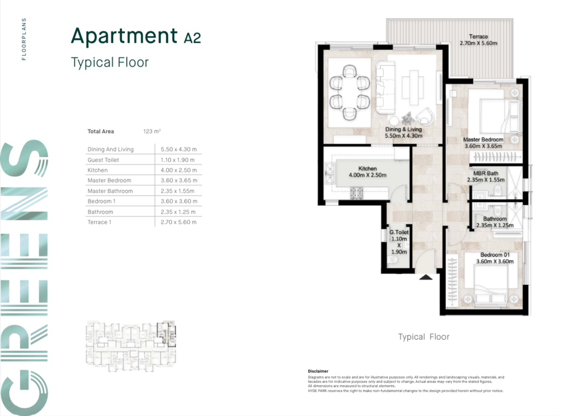 Floor plan for apartment at Greens Residence New Cairo