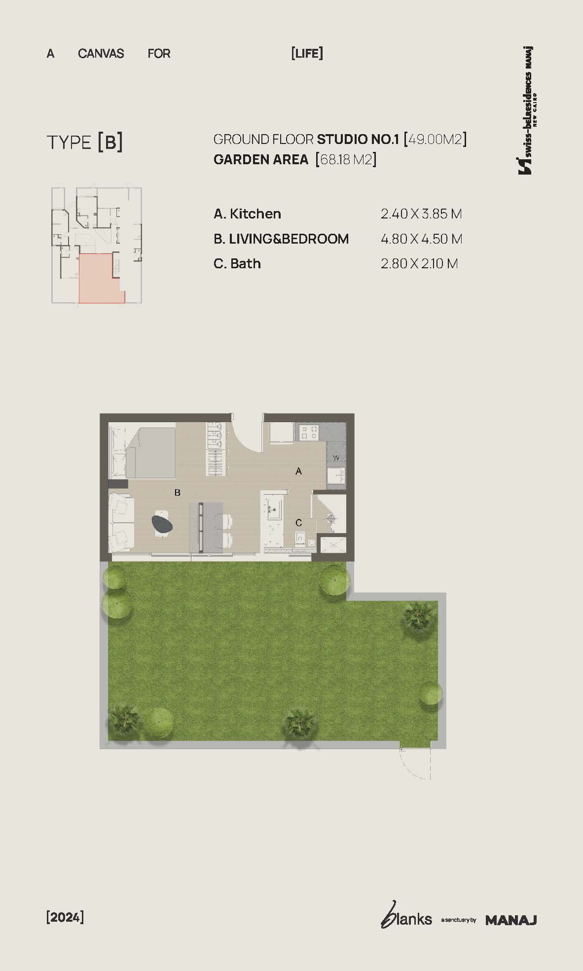 Floor plan for studio at Blanks