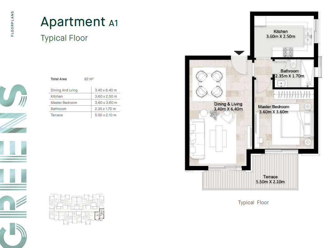 Floor plan for apartment at Greens Residence New Cairo
