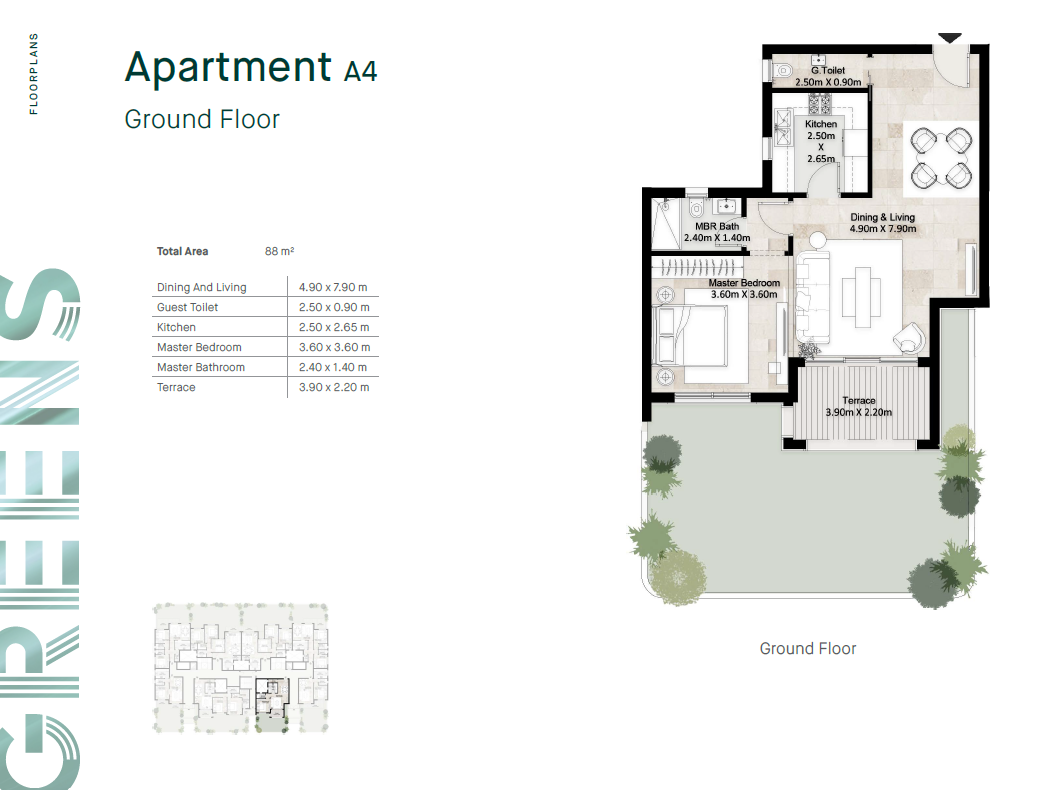 Floor plan for apartment at Greens Residence New Cairo