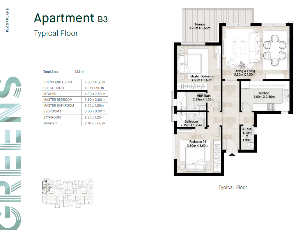 Floor plan for apartment at Greens Residence New Cairo