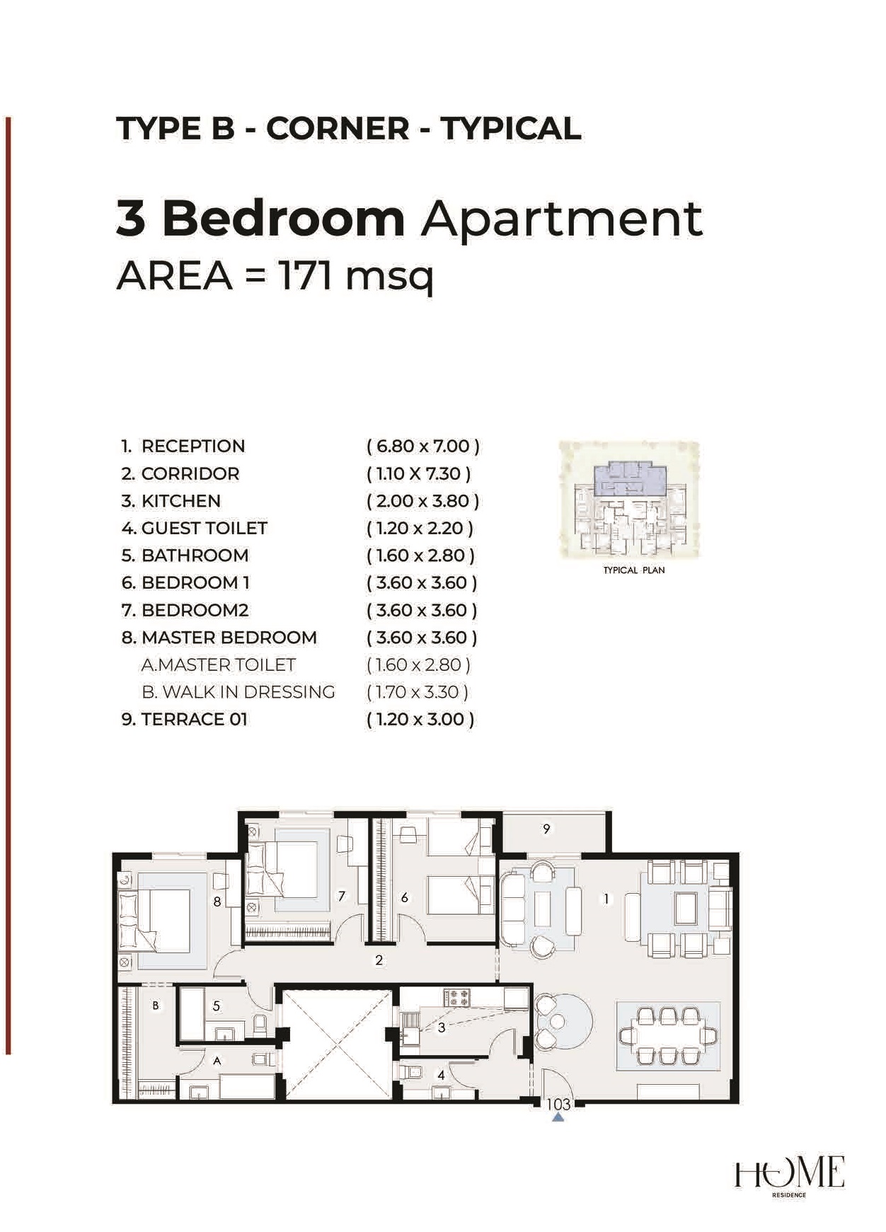 Floor plan for apartment at Home Residence