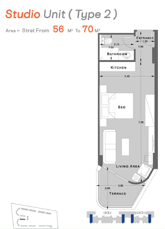 Floor plan for studio at Jamila