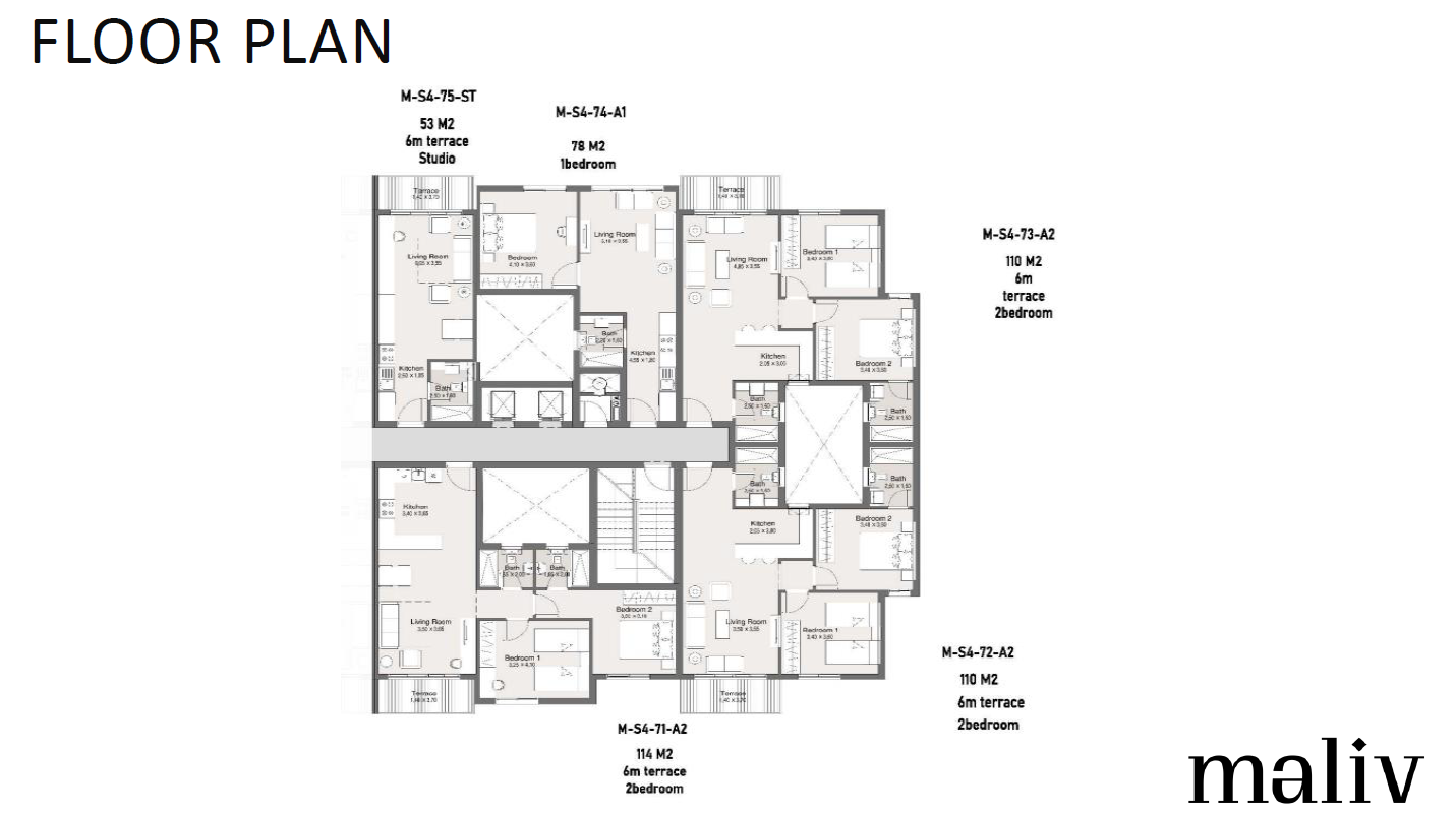 Floor plan for studio at Maliv