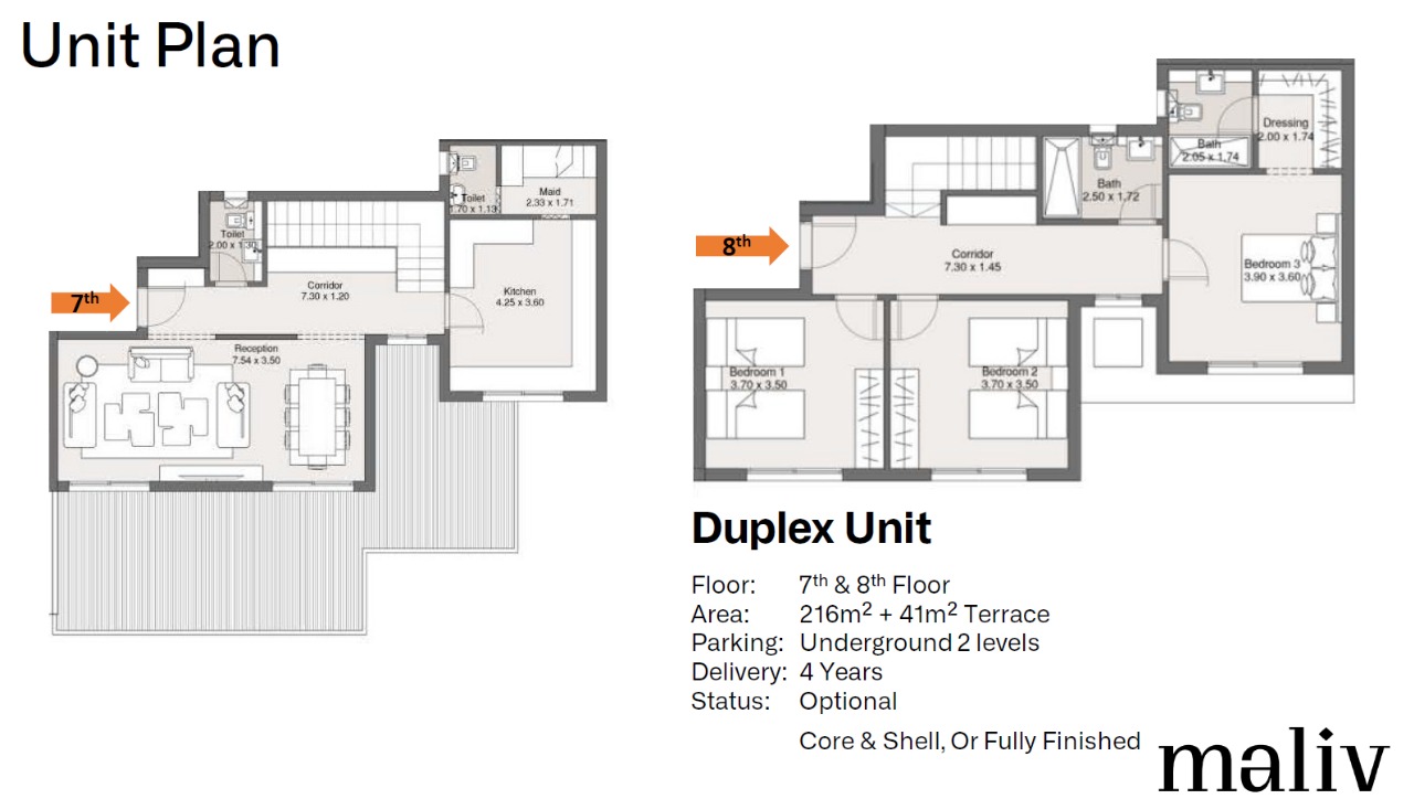 Floor plan for duplex at Maliv