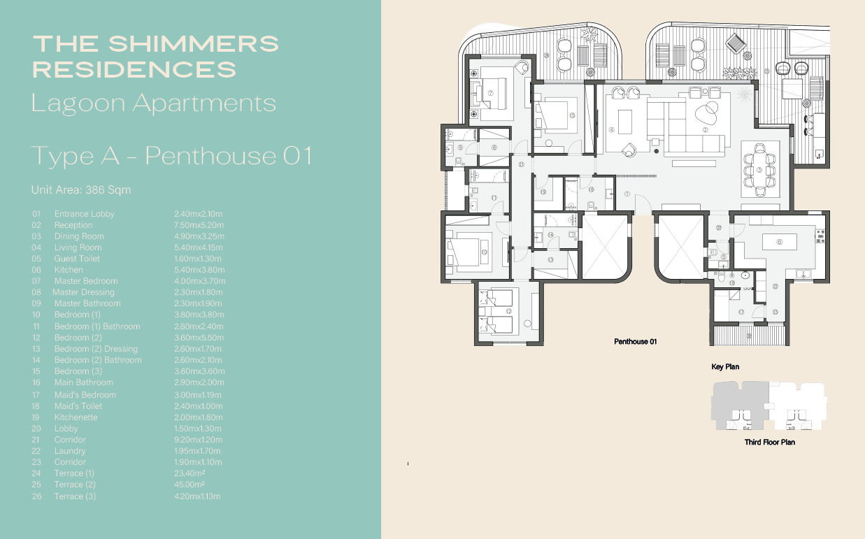 Floor plan for penthouse at Swan Lake West