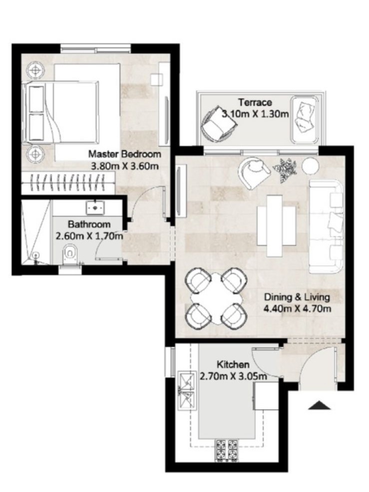 Floor plan for studio at Greens Residence New Cairo