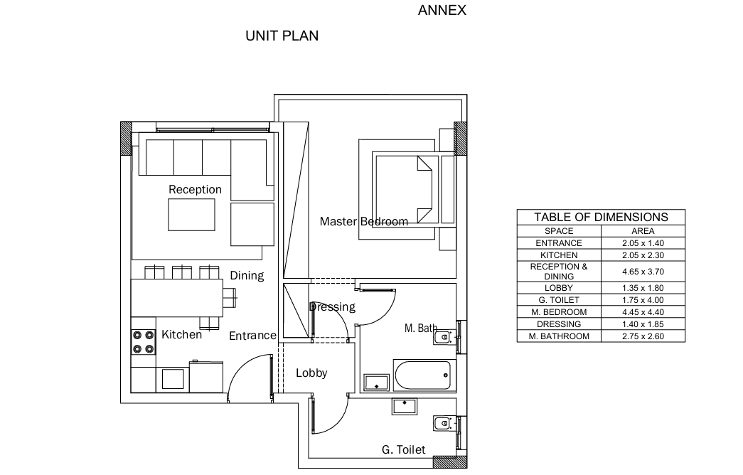 Floor plan for studio at Leaves