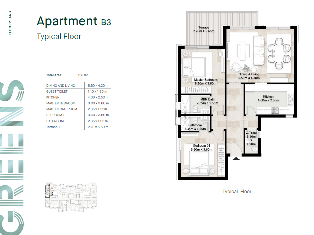 Floor plan for apartment at Greens Residence New Cairo