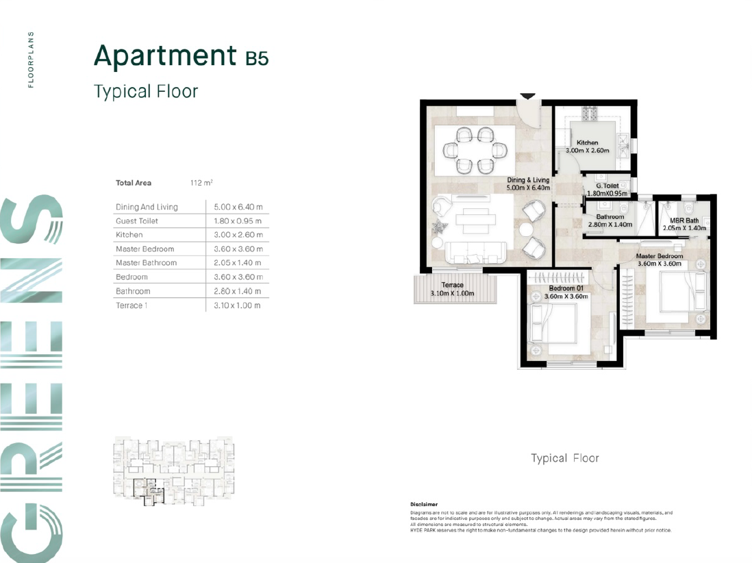Floor plan for apartment at Greens Residence New Cairo