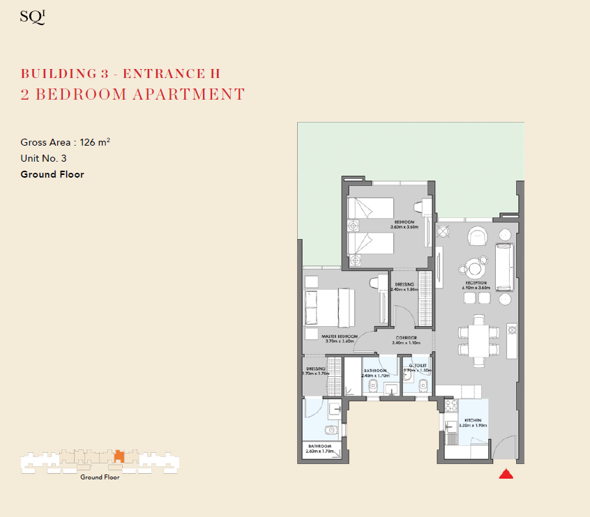 Floor plan for apartment at SQ1