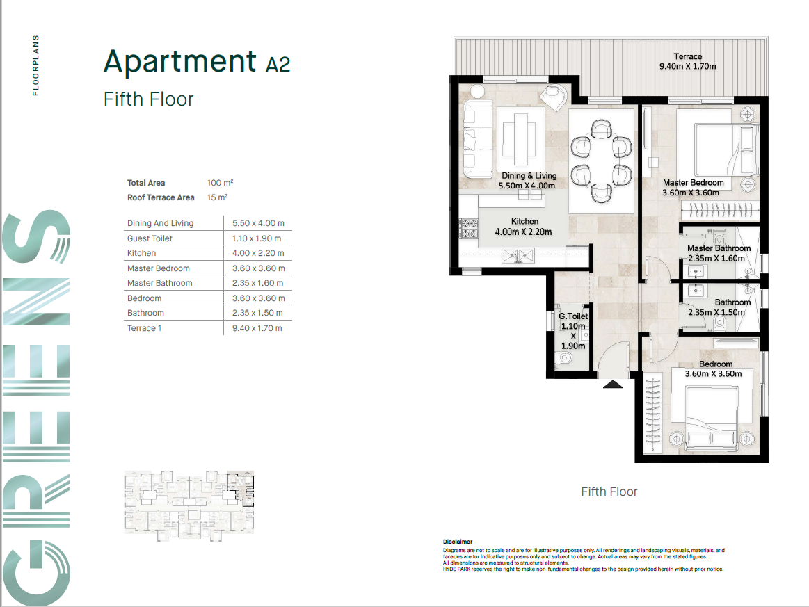 Floor plan for apartment at Greens Residence New Cairo