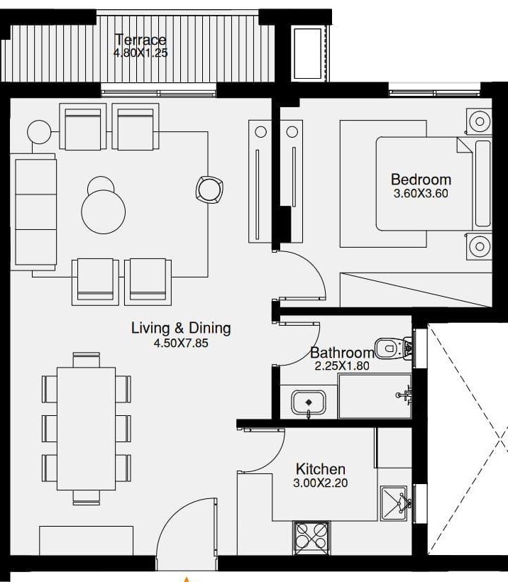 Floor plan for studio at O West Orascom