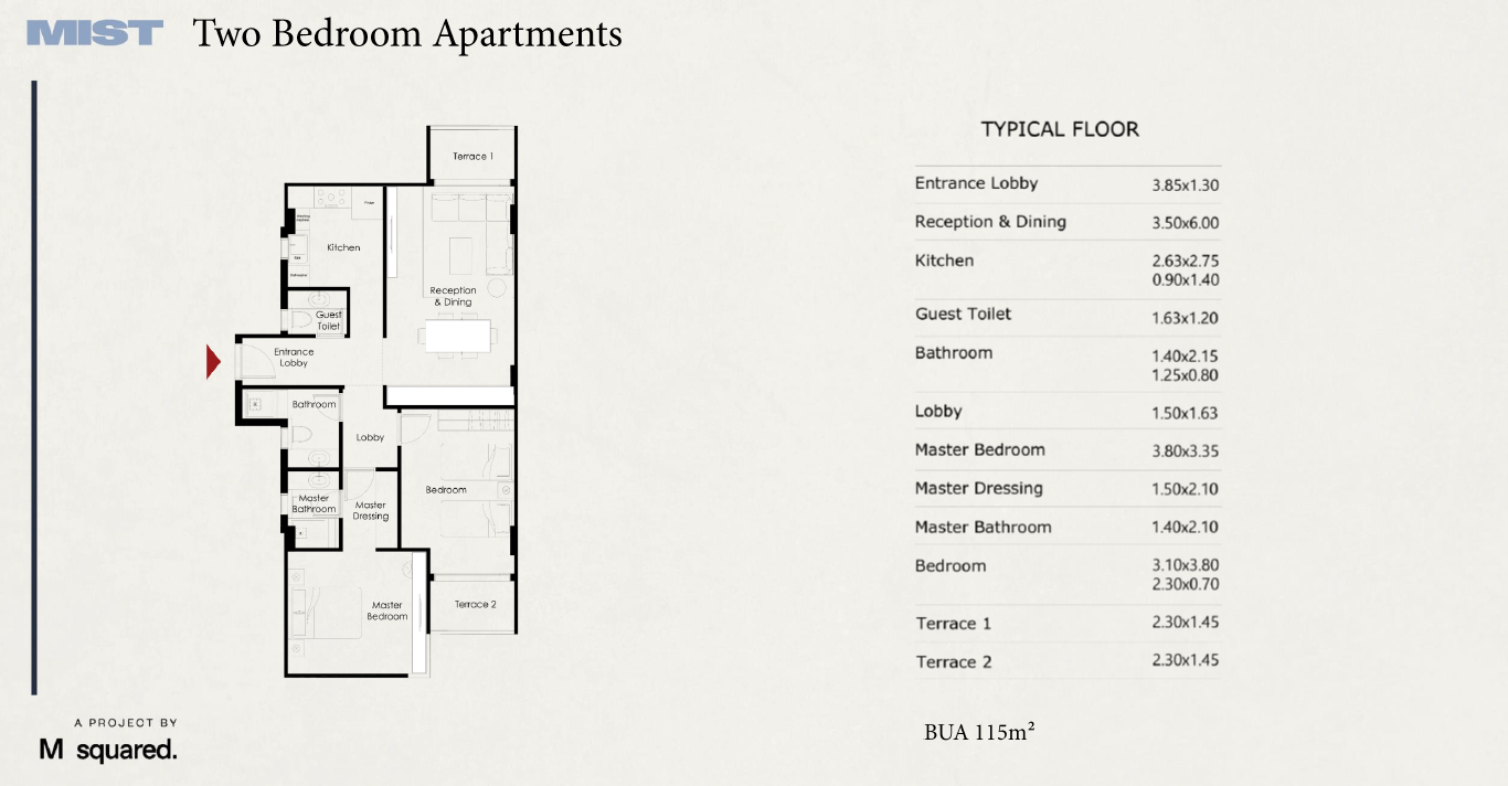 Floor plan for apartment at Mist