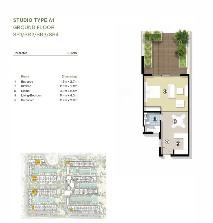 Floor plan for studio at Signature Beach Collection-Silversands
