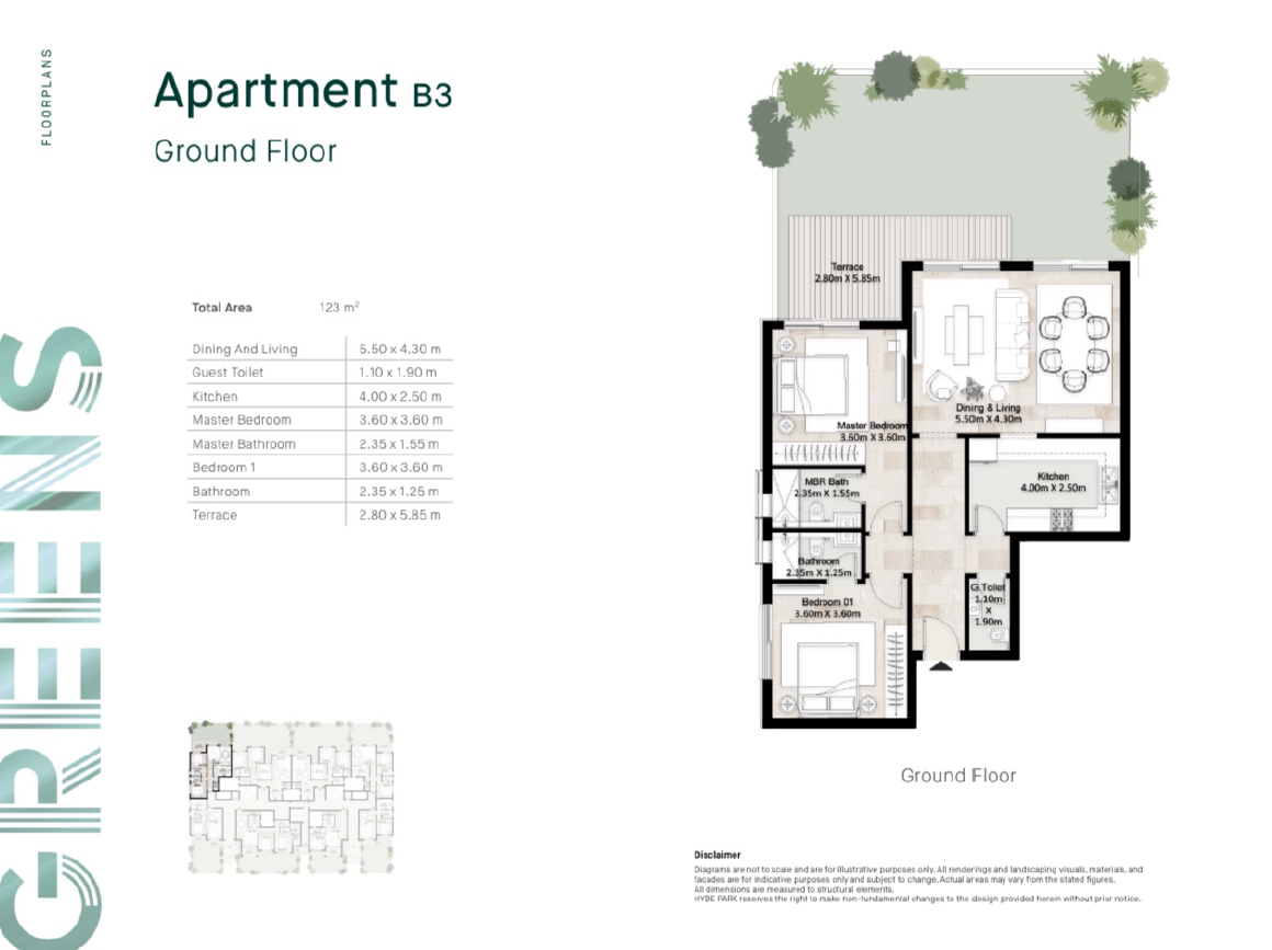 Floor plan for apartment at Greens Residence New Cairo