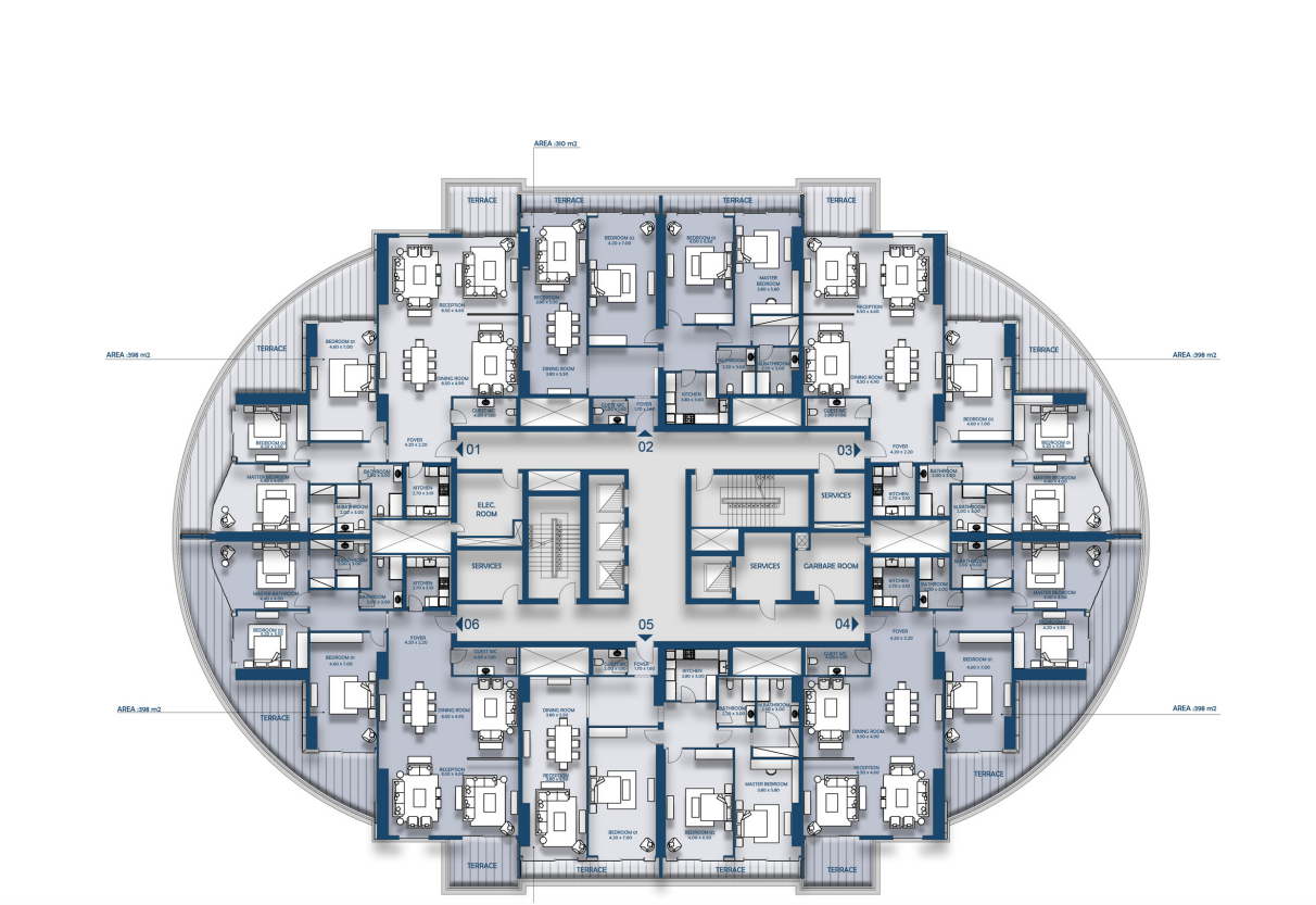 Floor plan for duplex at Beach Front Towers