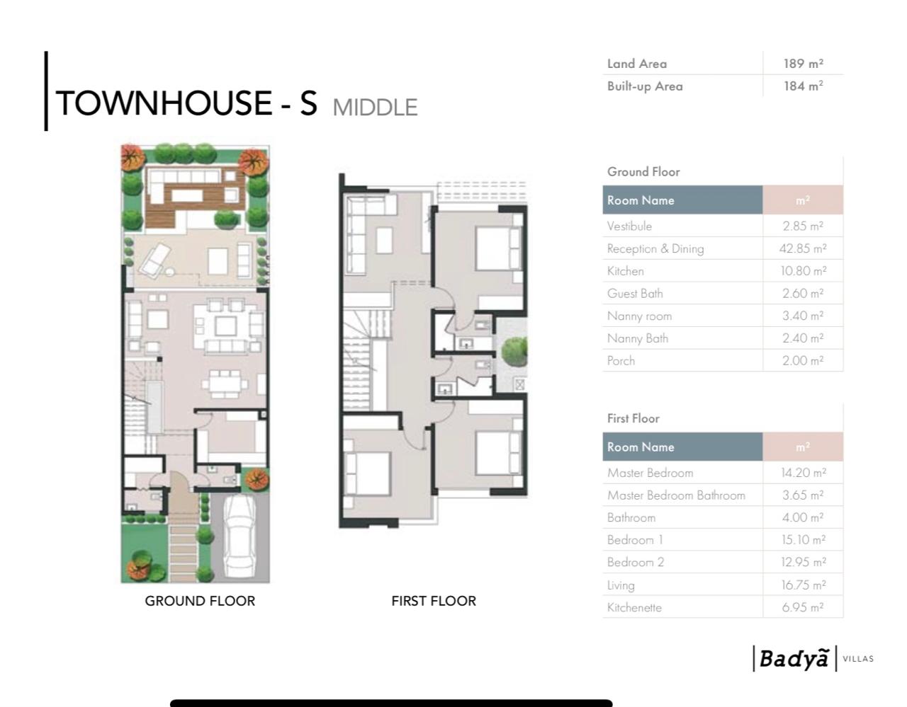 Floor plan for townhouse at Badya