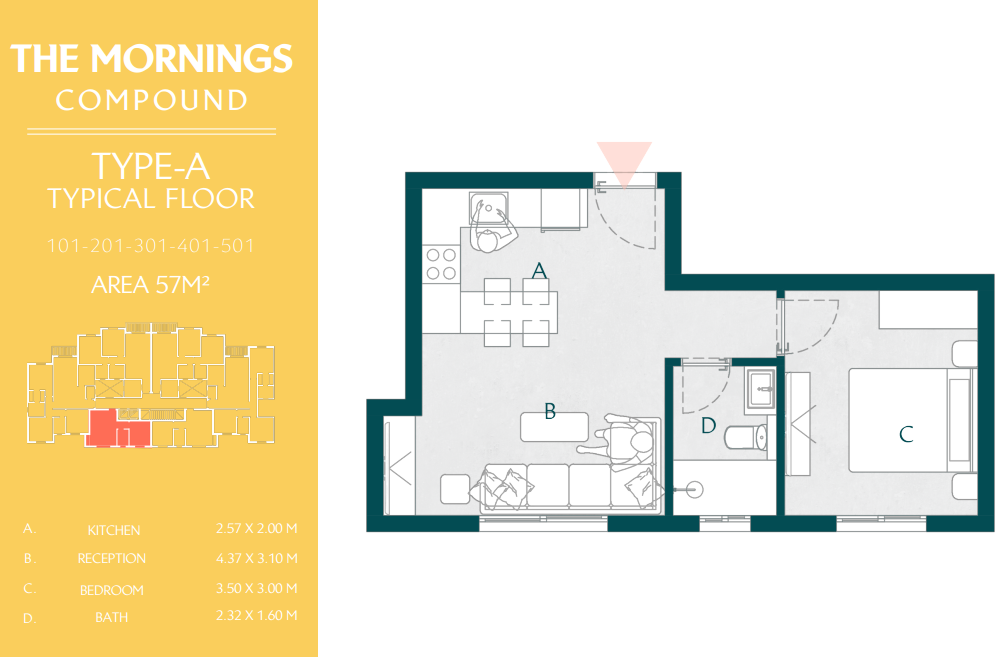 Floor plan for apartment at The Mornings
