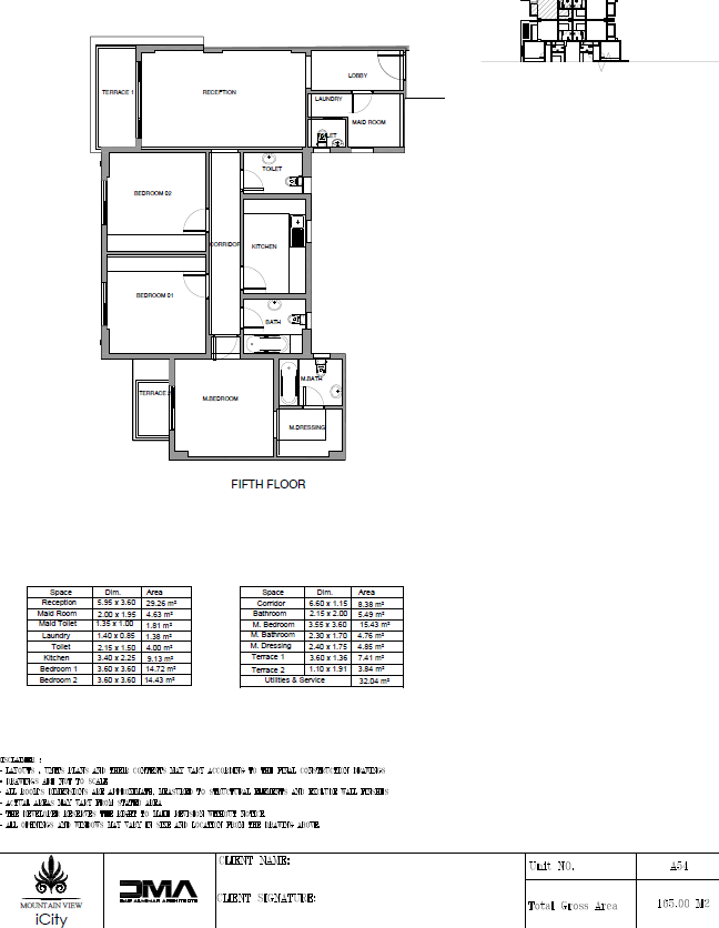 Floor plan for penthouse at Club Park- ICity New Cairo