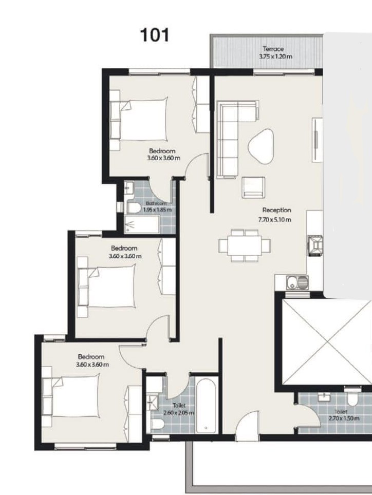 Floor plan for chalet at Mar Bay - Ras El Hekma