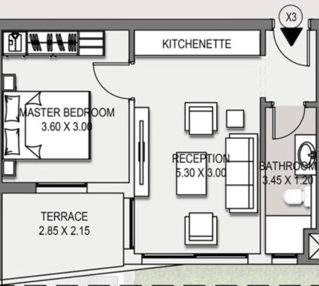 Floor plan for studio at Taj City