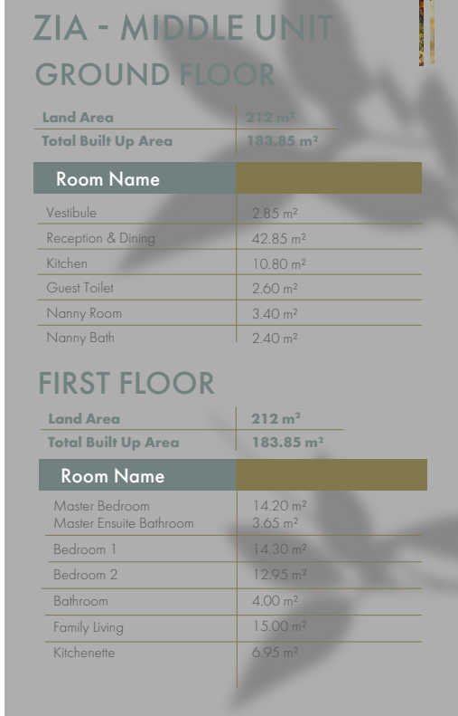 Floor plan for townhouse at Badya