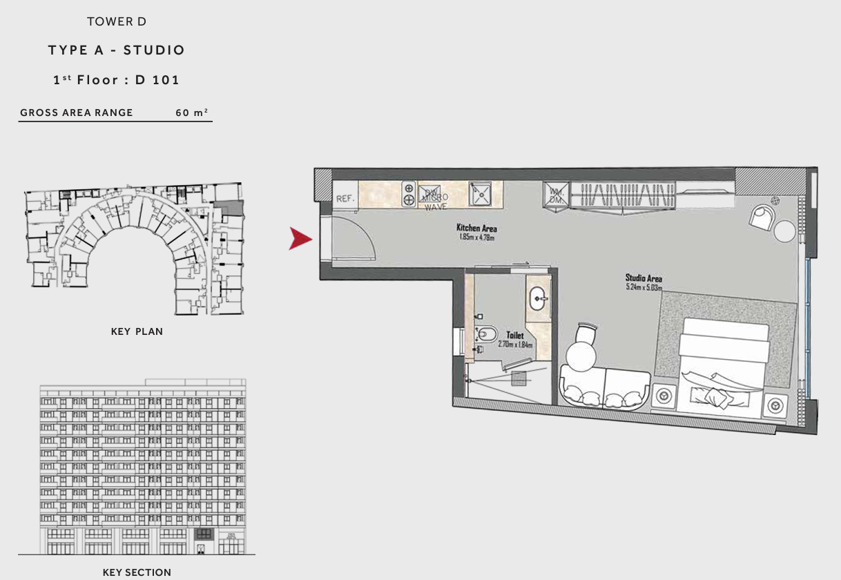 Floor plan for studio at Marriott Residences Heliopolis