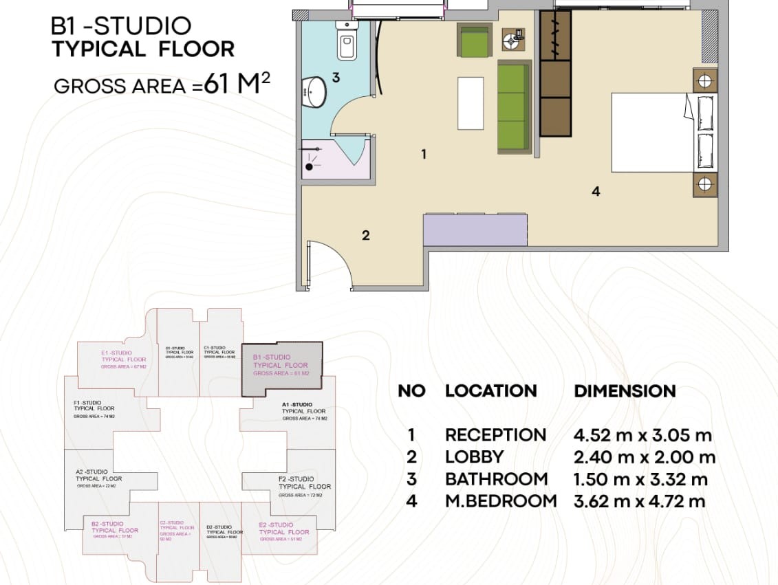 Floor plan for studio at Ray Residence