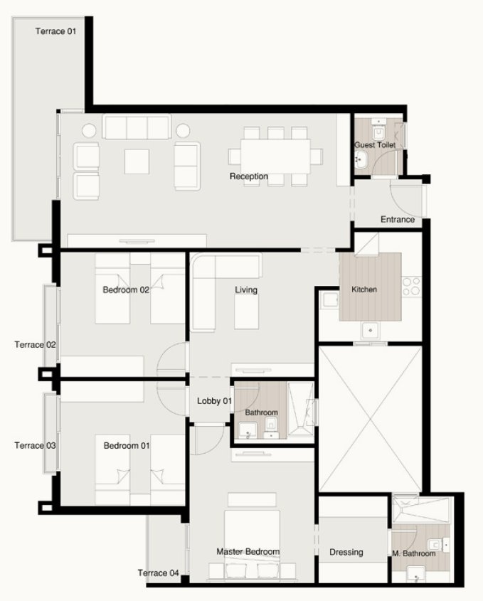 Floor plan for apartment at Residence Eight Sky Abu Dhabi