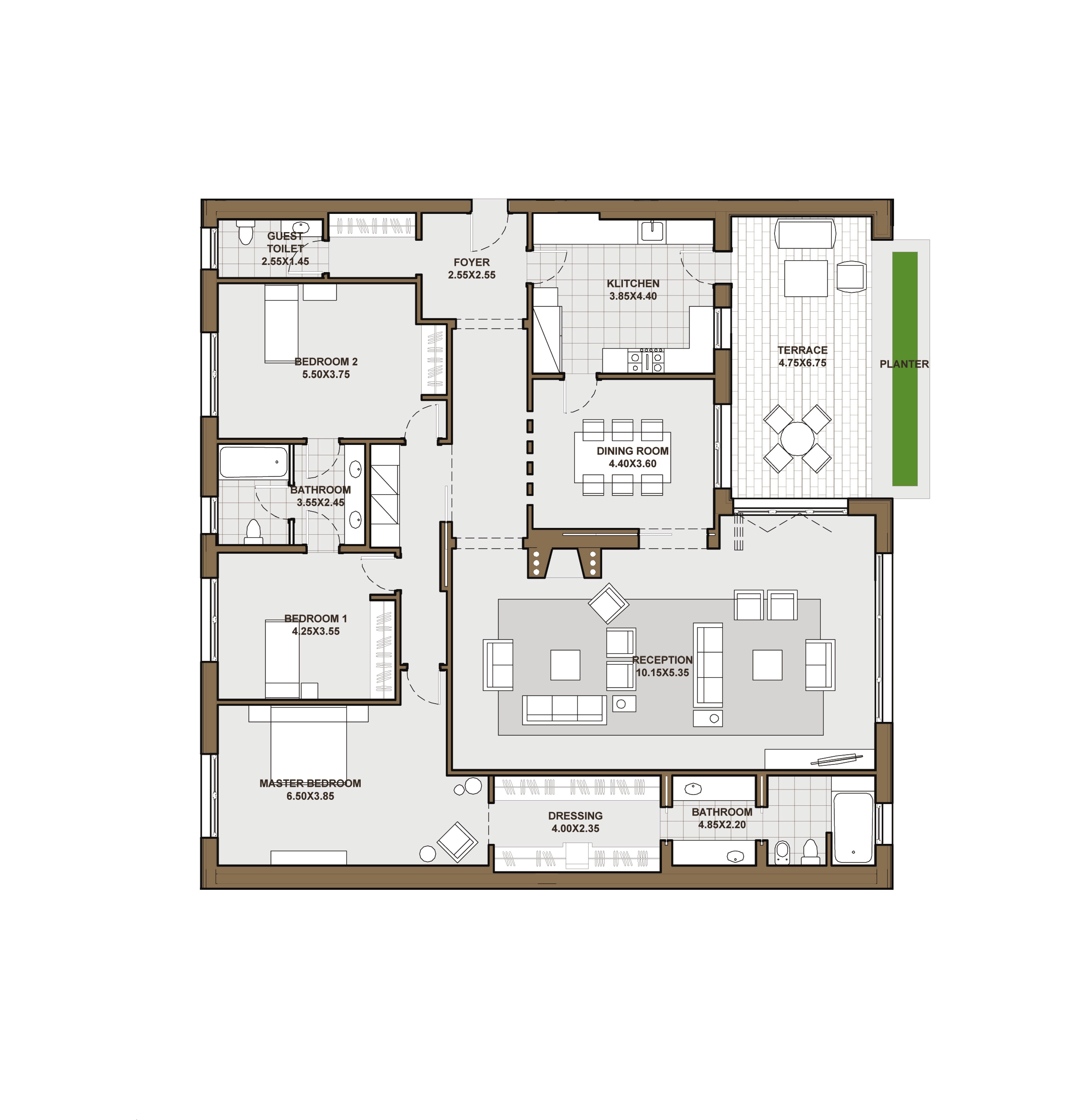 Floor plan for apartment at Forty West Phase I