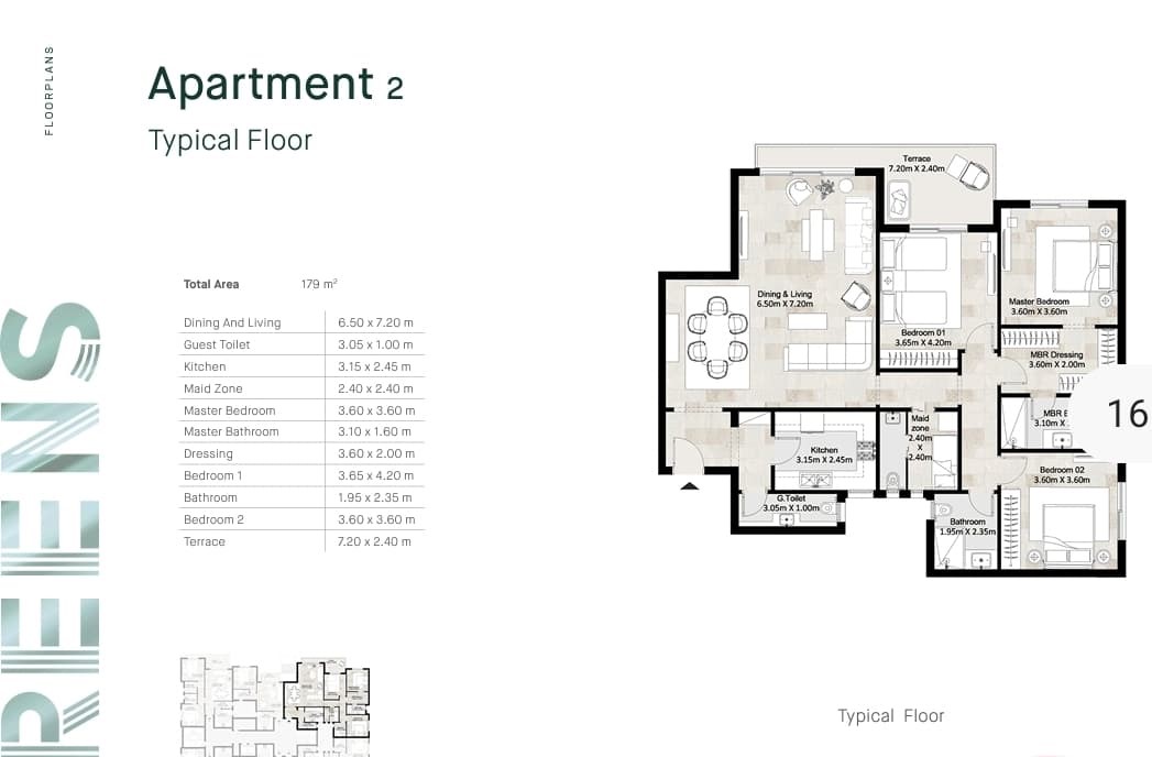 Floor plan for apartment at Greens Residence New Cairo