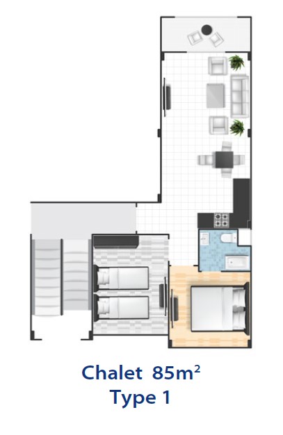 Floor plan for chalet at Lasirena Bay
