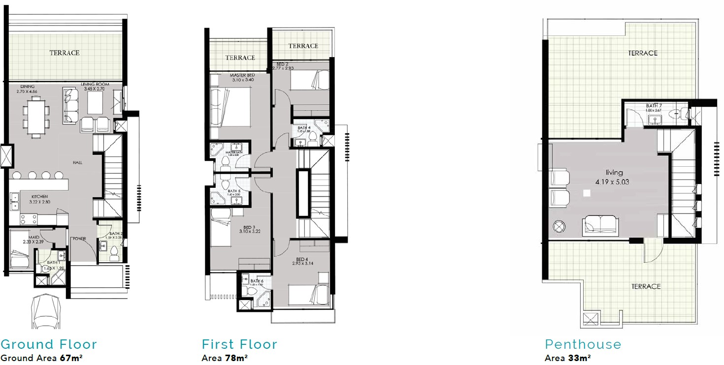 Floor plan for townhouse at Smeralda Bay Sidi Heneish -Sbay