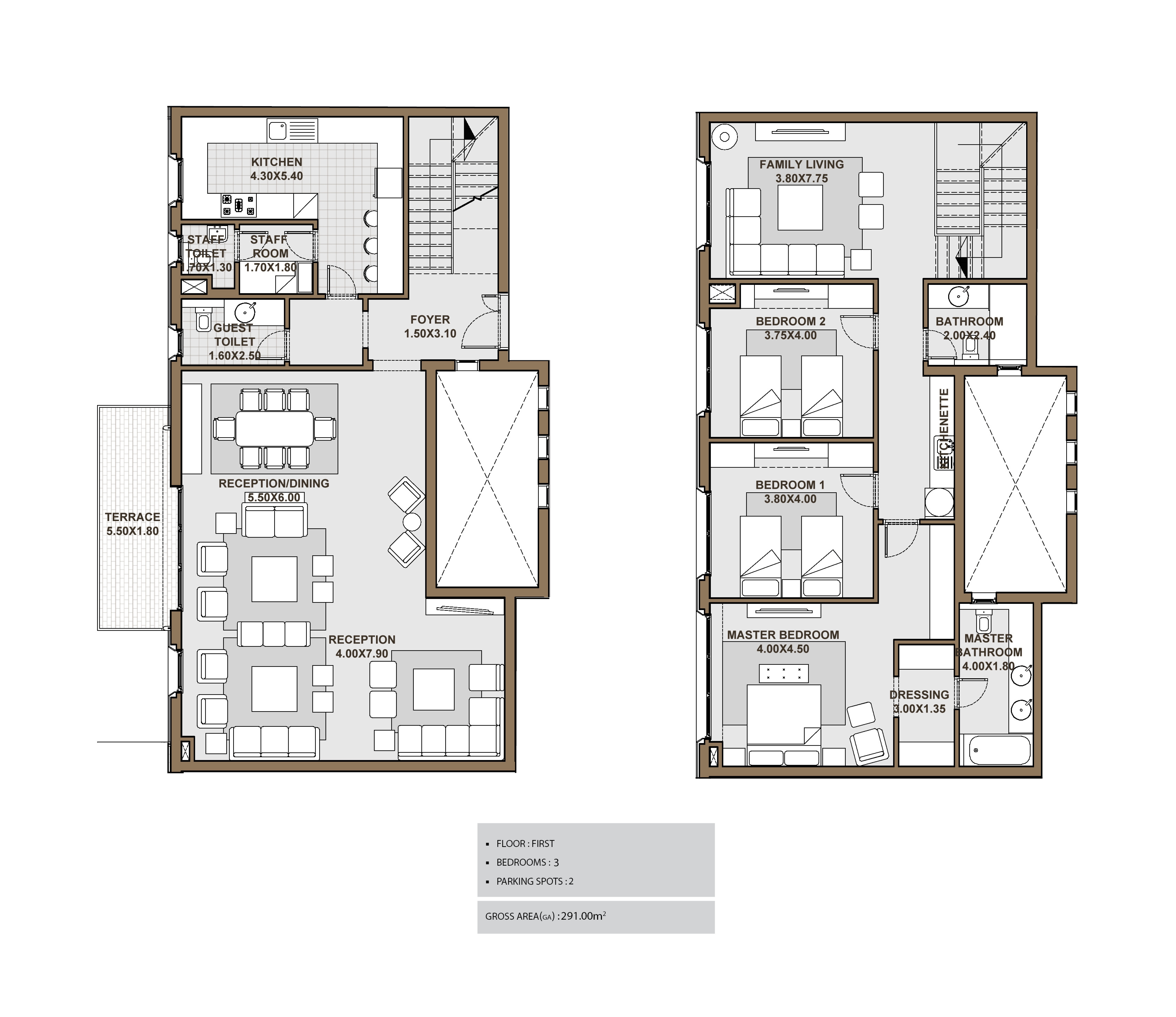 Floor plan for duplex at Forty West Phase II