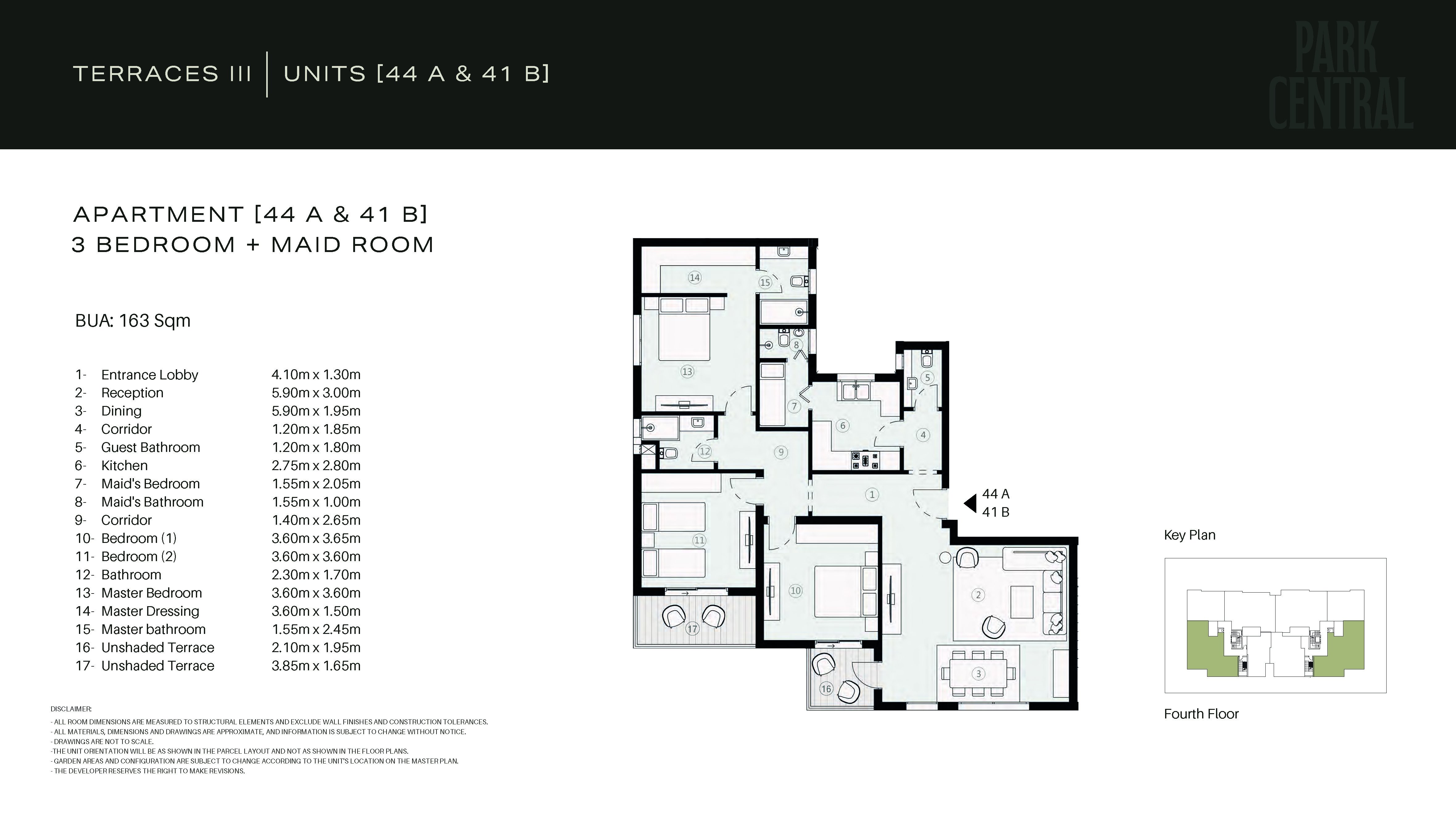 Floor plan for apartment at Park Central