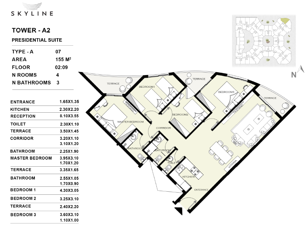 Floor plan for apartment at Skyline