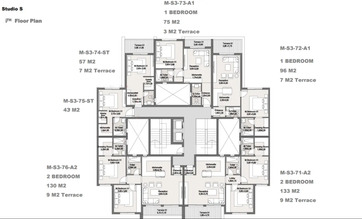 Floor plan for studio at Maliv