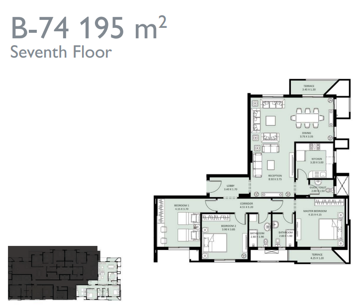 Floor plan for apartment at Bleu Vert