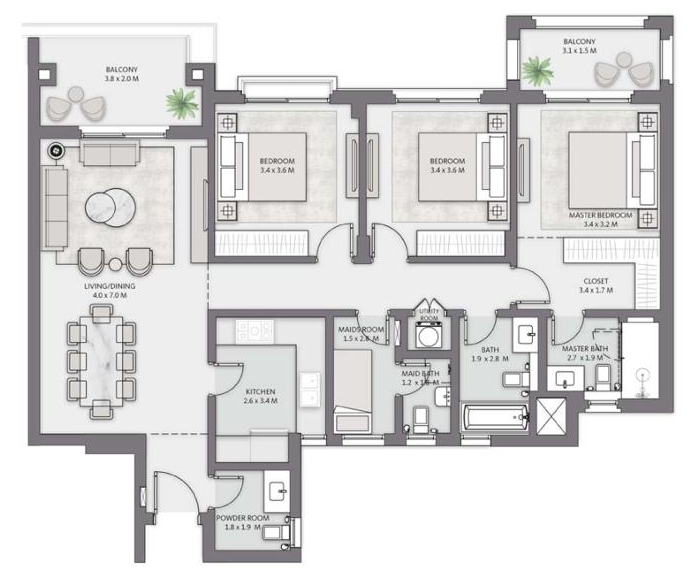 Floor plan for apartment at Belle Vie