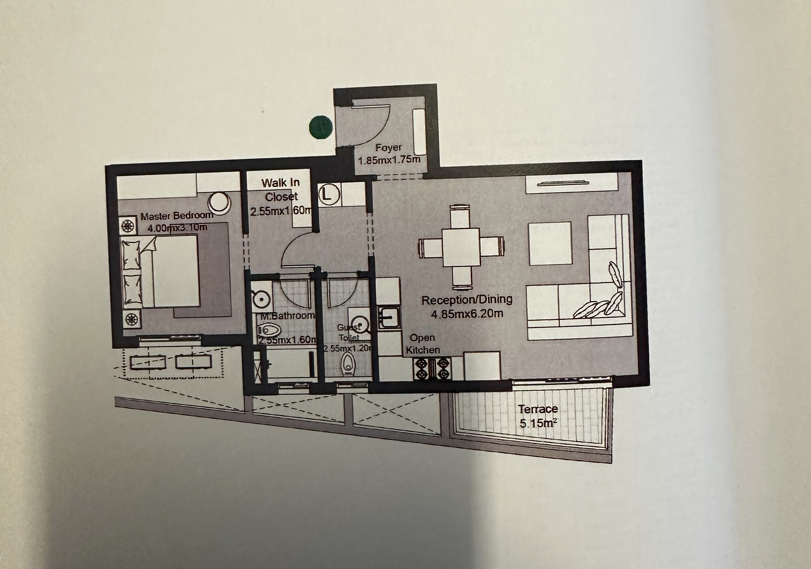 Floor plan for studio at V Residences By Villette