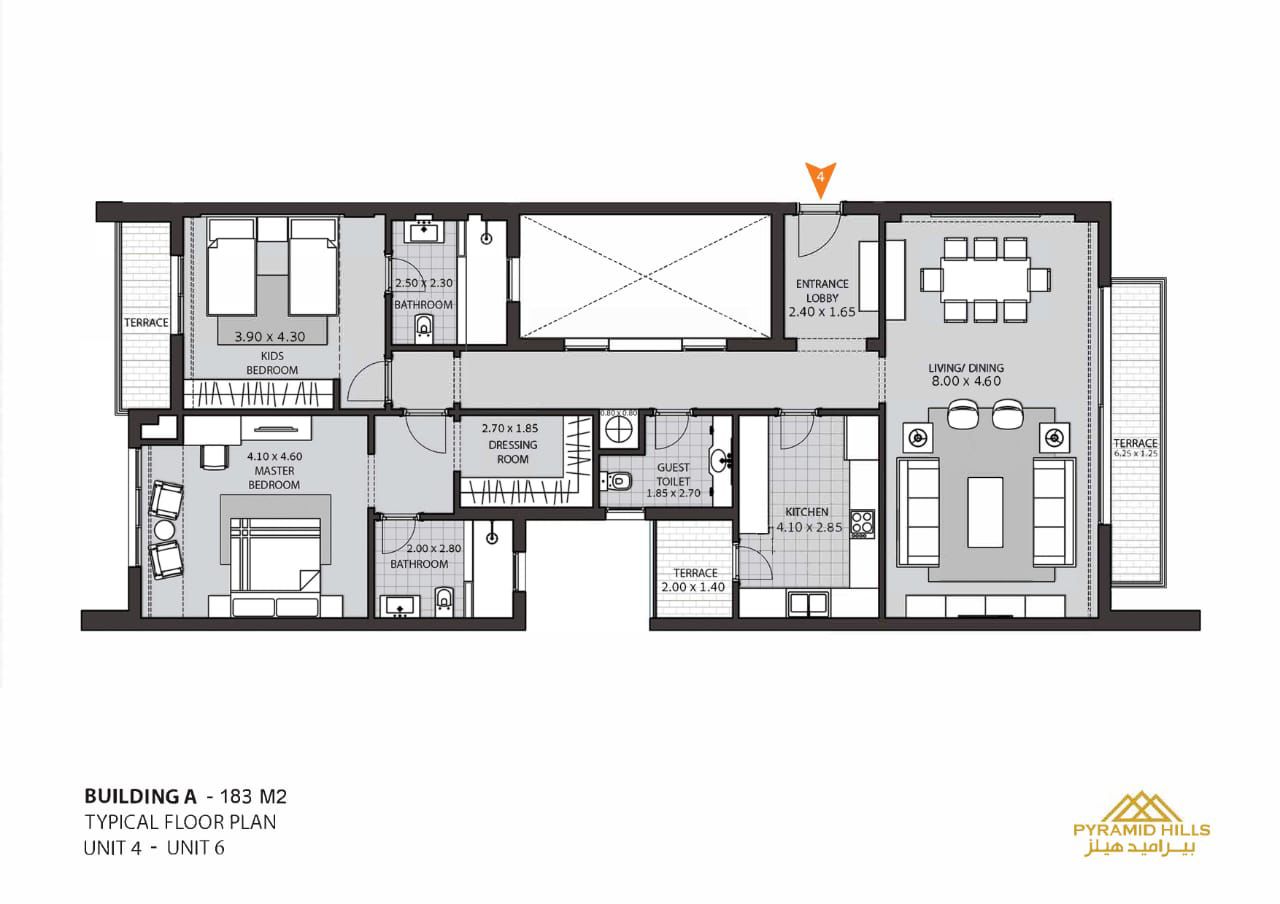 Floor plan for apartment at Pyramid Hills