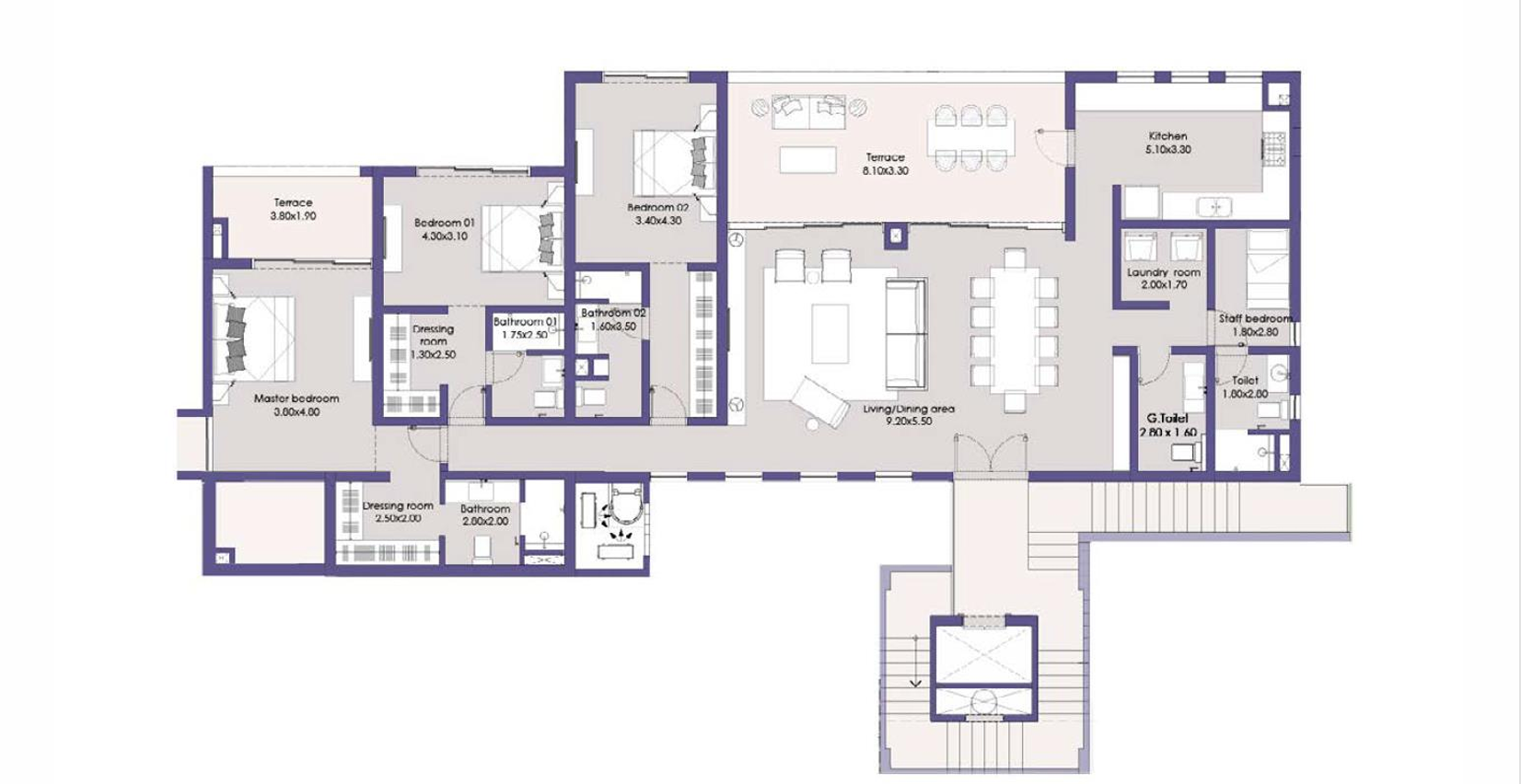 Floor plan for penthouse at North Bay - El Gouna