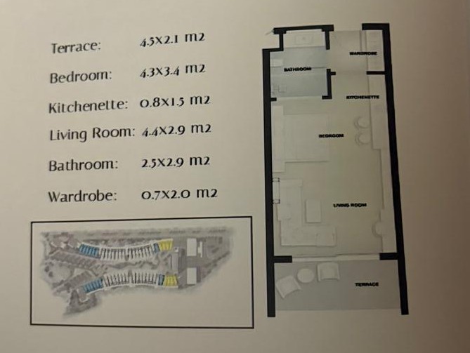 Floor plan for studio at Bayside