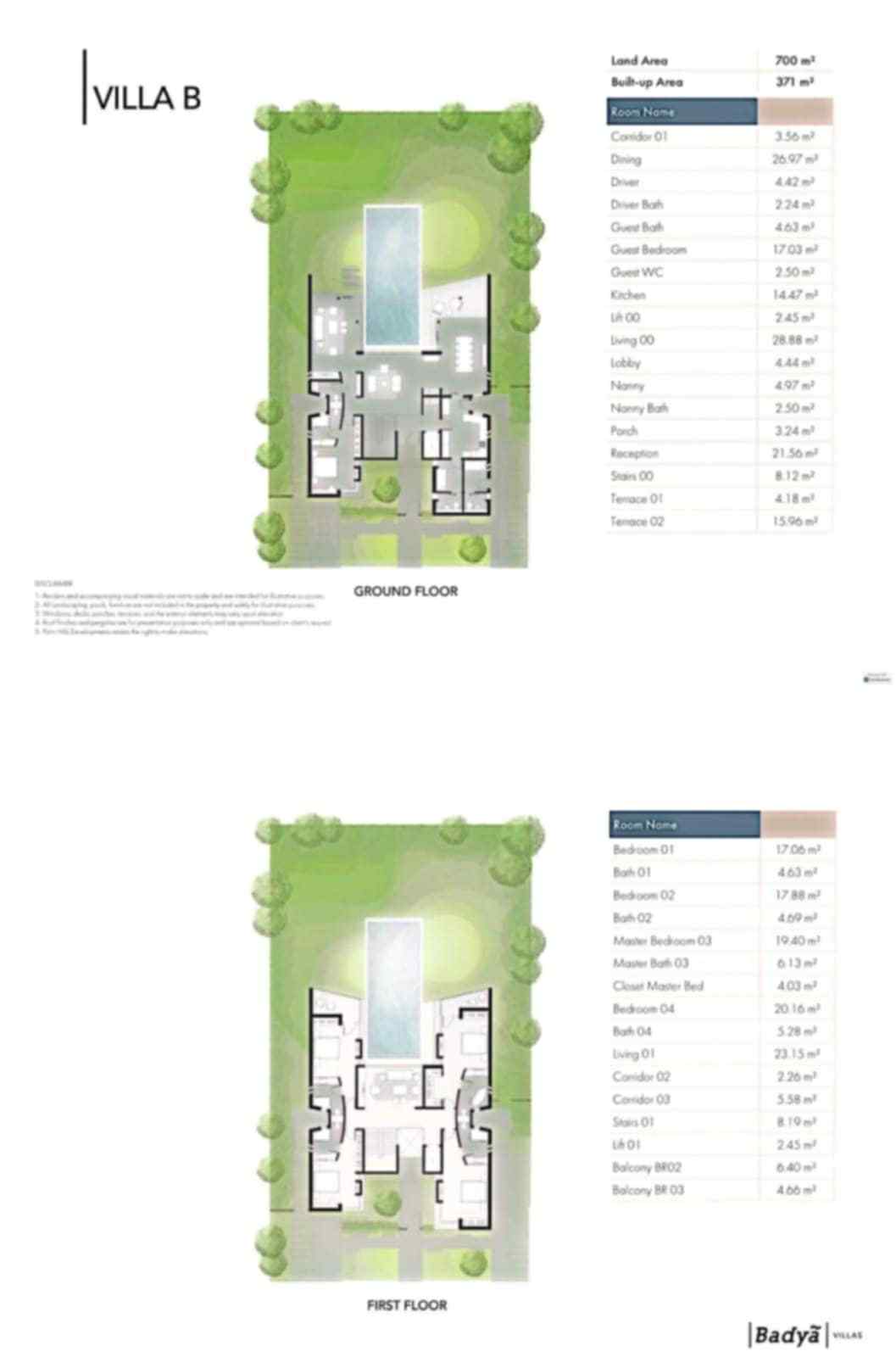 Floor plan for villa at Badya