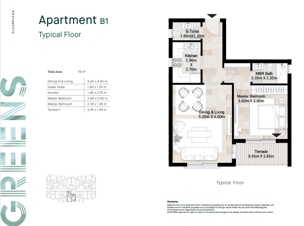 Floor plan for apartment at Greens Residence New Cairo