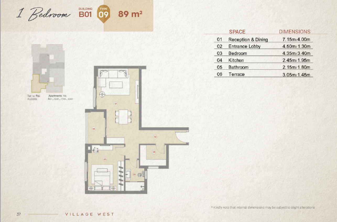 Floor plan for apartment at Village West