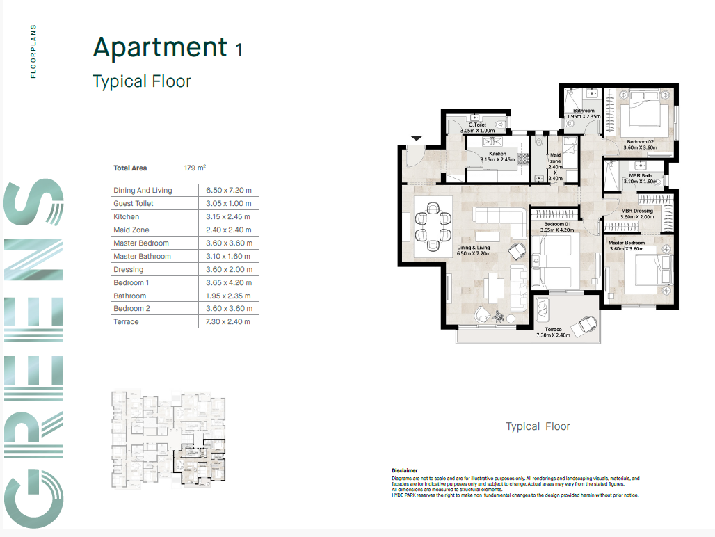 Floor plan for apartment at Greens Residence New Cairo