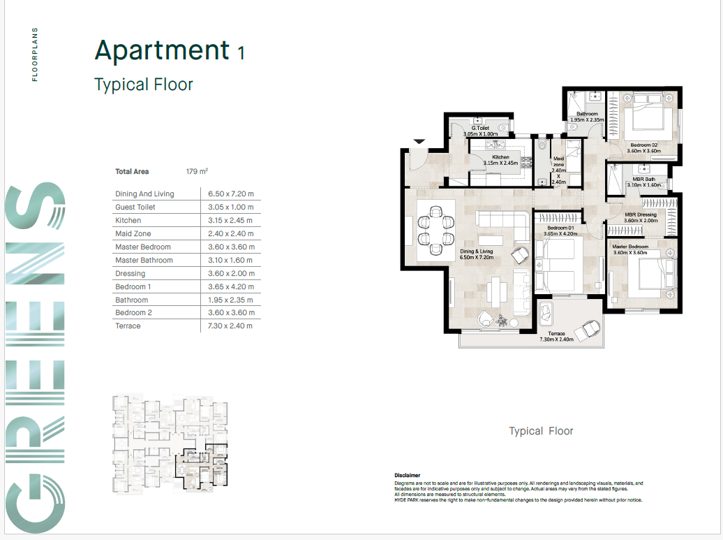 Floor plan for apartment at Greens Residence New Cairo