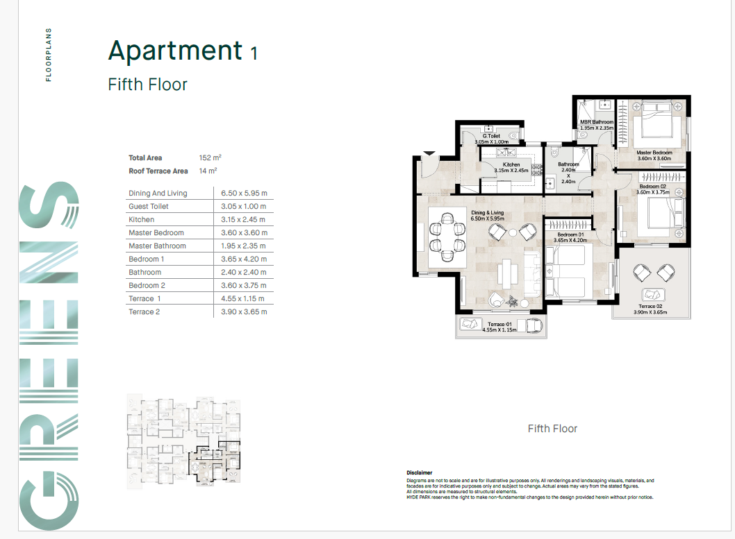 Floor plan for apartment at Greens Residence New Cairo